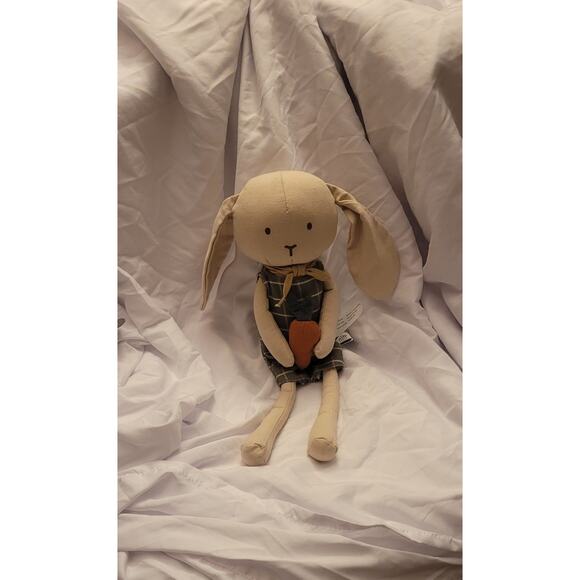 Hearth & Home Magnolia Bunny Rabbit Beige Green Checkered Outfit Doll 14 Inches - Picture 1 of 7
